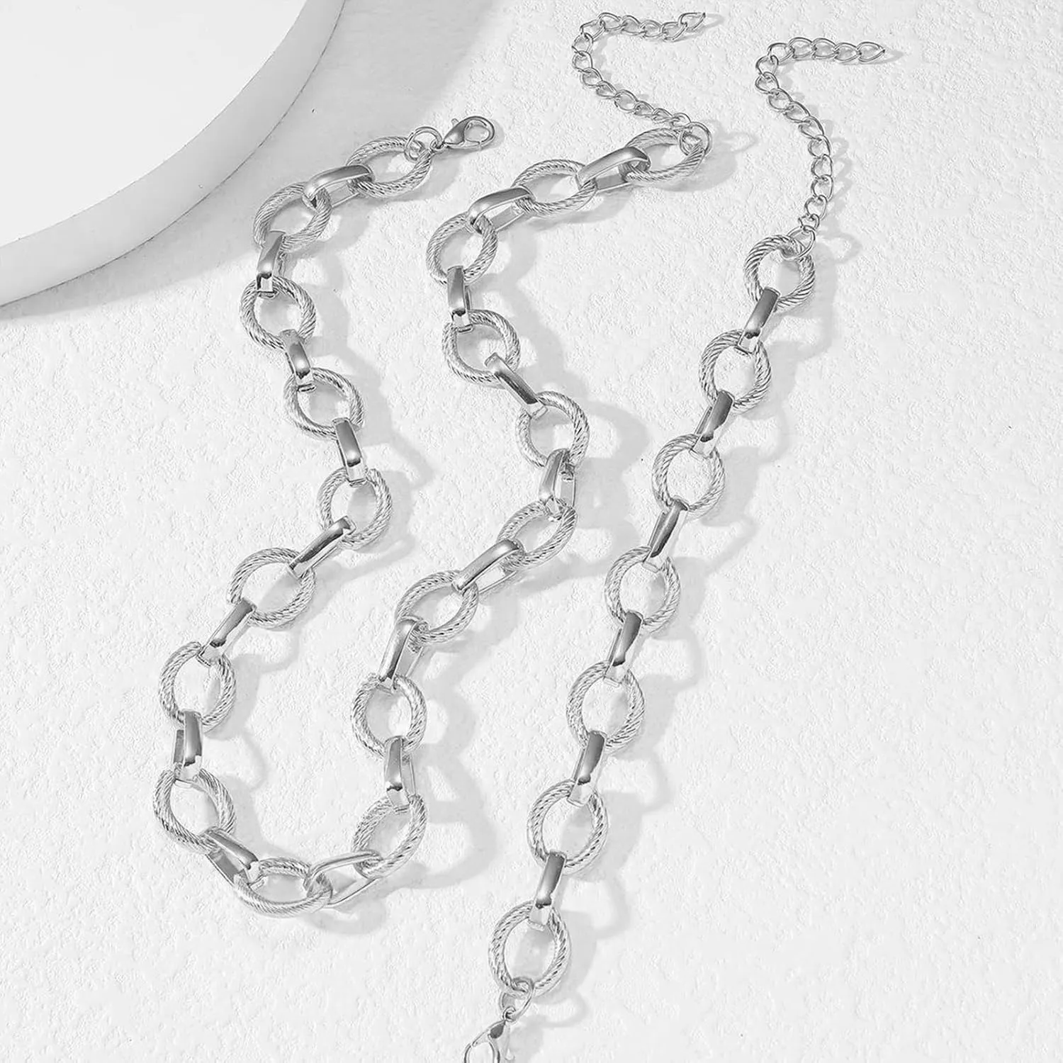 Otxas 14K Gold Chunky Necklace and Bracelets Set Gold Statement Necklace for Women Silver Chunky Necklace Fashion Punk Necklaces Cuban Chain Hip-hop Jewelry for