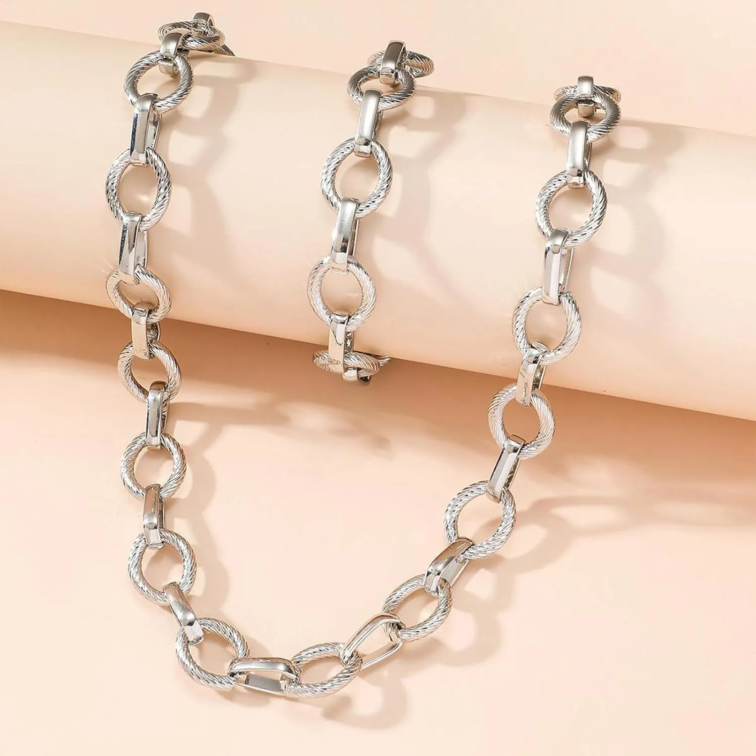 Otxas 14K Gold Chunky Necklace and Bracelets Set Gold Statement Necklace for Women Silver Chunky Necklace Fashion Punk Necklaces Cuban Chain Hip-hop Jewelry for