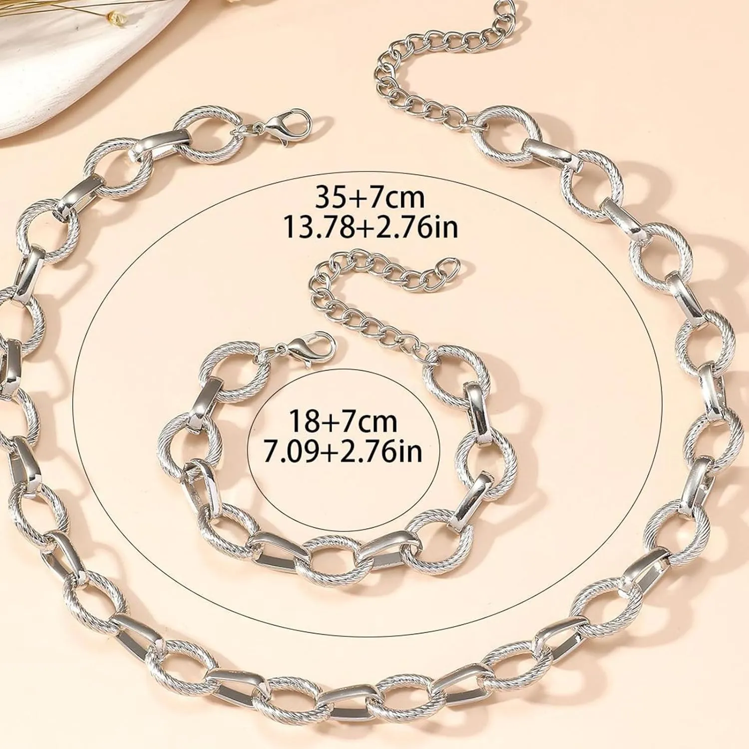 Otxas 14K Gold Chunky Necklace and Bracelets Set Gold Statement Necklace for Women Silver Chunky Necklace Fashion Punk Necklaces Cuban Chain Hip-hop Jewelry for
