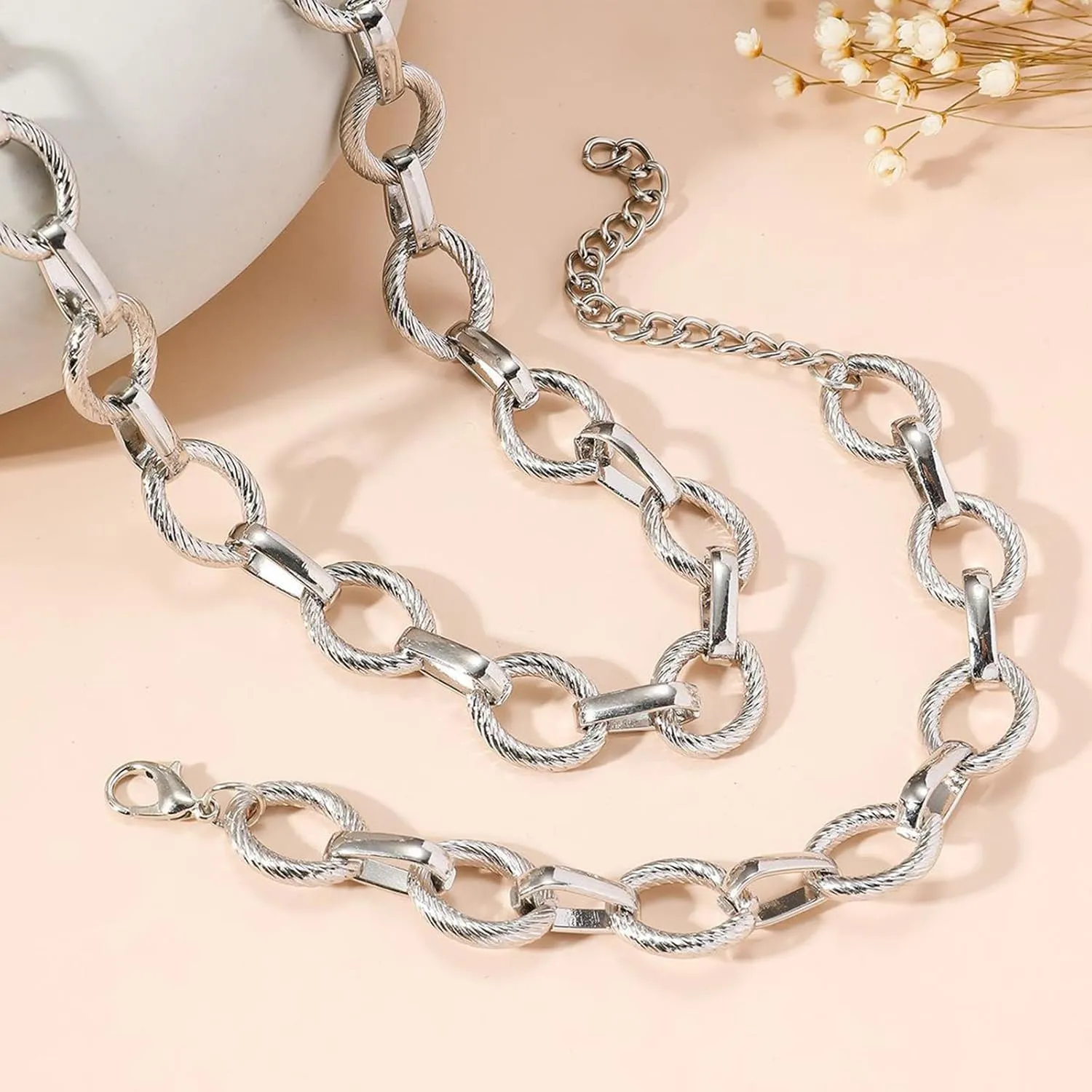 Otxas 14K Gold Chunky Necklace and Bracelets Set Gold Statement Necklace for Women Silver Chunky Necklace Fashion Punk Necklaces Cuban Chain Hip-hop Jewelry for