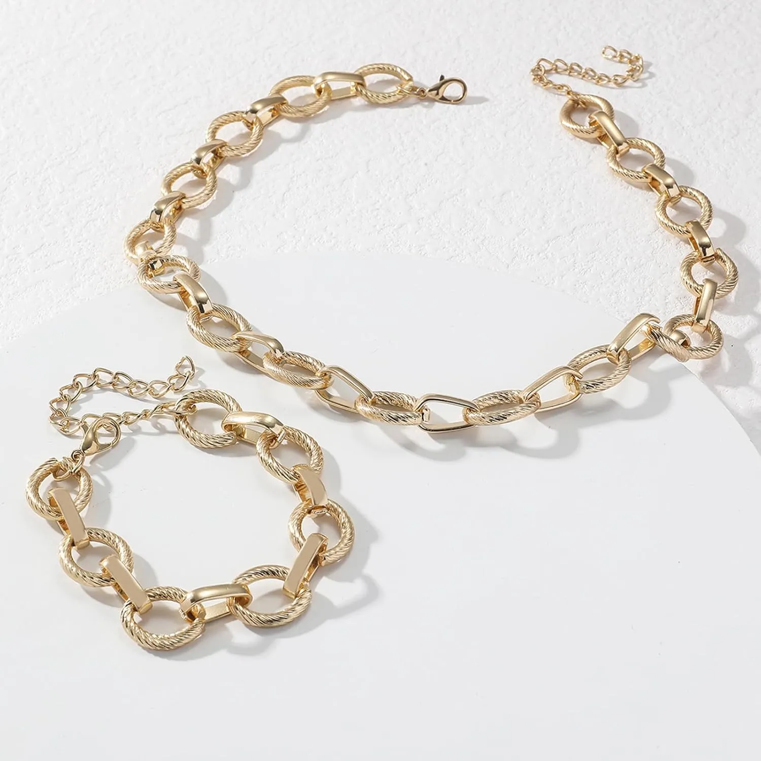 Otxas 14K Gold Chunky Necklace and Bracelets Set Gold Statement Necklace for Women Silver Chunky Necklace Fashion Punk Necklaces Cuban Chain Hip-hop Jewelry for