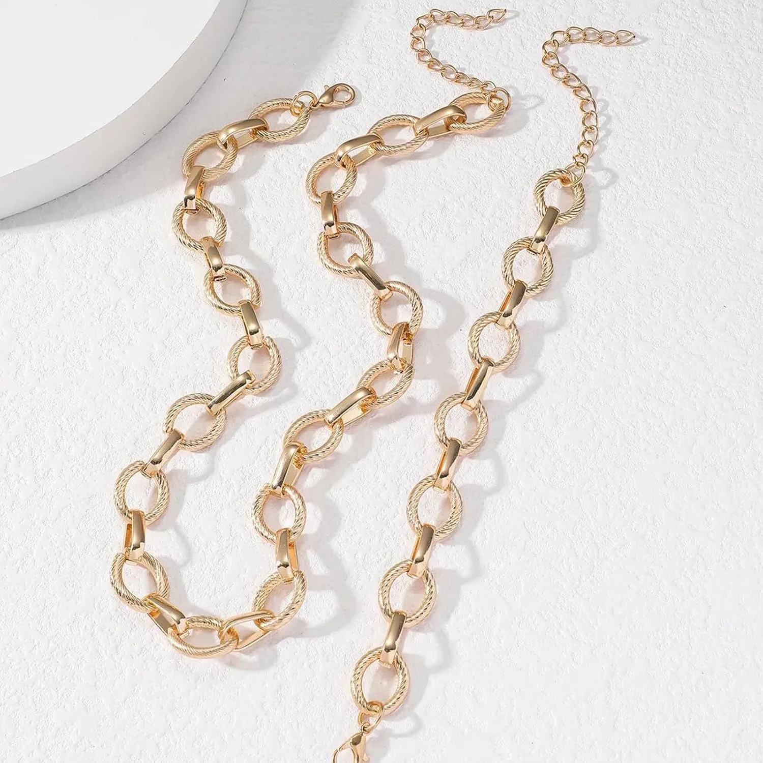 Otxas 14K Gold Chunky Necklace and Bracelets Set Gold Statement Necklace for Women Silver Chunky Necklace Fashion Punk Necklaces Cuban Chain Hip-hop Jewelry for