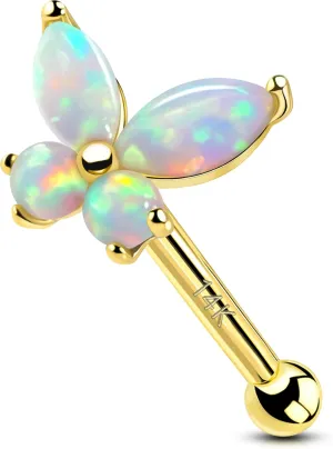 OUFER Nose Rings Studs, 20G Nose Rings, 9K/14K Solid Gold Nostril Piercing Jewelry, Shiny Opal Butterfly Nose Piercing Jewelry Nose Screw Studs For Women