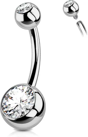 OUFER Titanium Belly Button Rings Internally Threaded Navel Piercing Jewelry Round CZ Belly Ring for Women