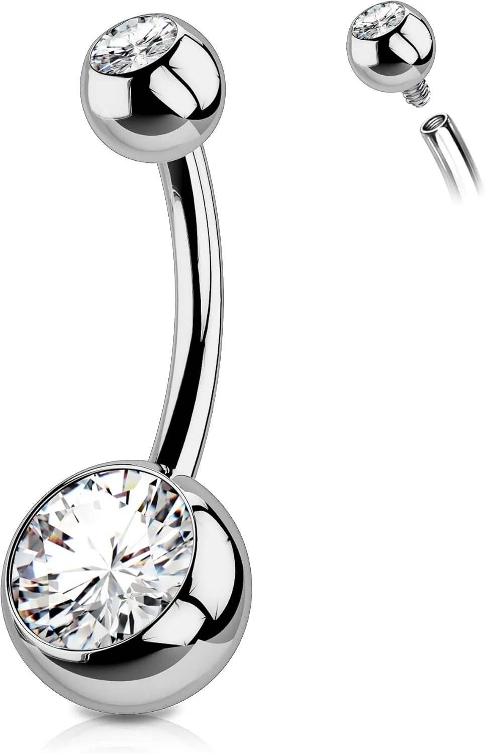OUFER Titanium Belly Button Rings Internally Threaded Navel Piercing Jewelry Round CZ Belly Ring for Women