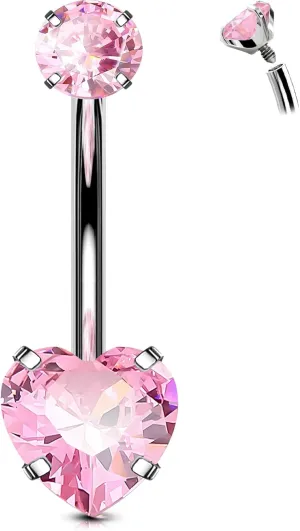 OUFER Titanium Belly Button Rings, Long Belly Piercing Jewelry, Cute Pink Navel Piercing jewelry, 14G Internal Thread Belly Rings For Women-10MM/12MM/14MM/16MM