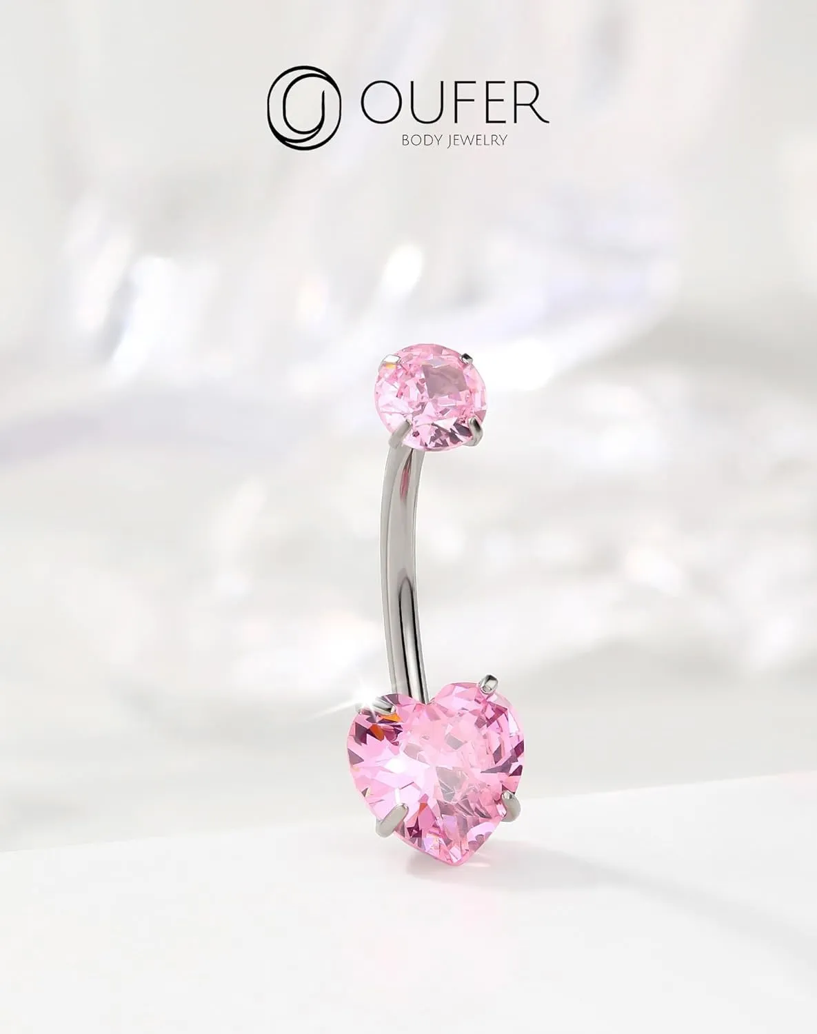 OUFER Titanium Belly Button Rings, Long Belly Piercing Jewelry, Cute Pink Navel Piercing jewelry, 14G Internal Thread Belly Rings For Women-10MM/12MM/14MM/16MM