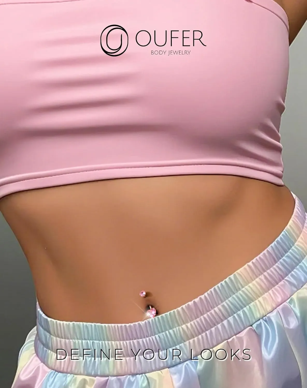 OUFER Titanium Belly Button Rings, Long Belly Piercing Jewelry, Cute Pink Navel Piercing jewelry, 14G Internal Thread Belly Rings For Women-10MM/12MM/14MM/16MM