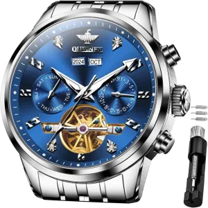 OUPINKE Automatic Watches for Men Luxury Stainless Steel Sapphire Calendar Big Face Self Winding Casual Male Wristwatch