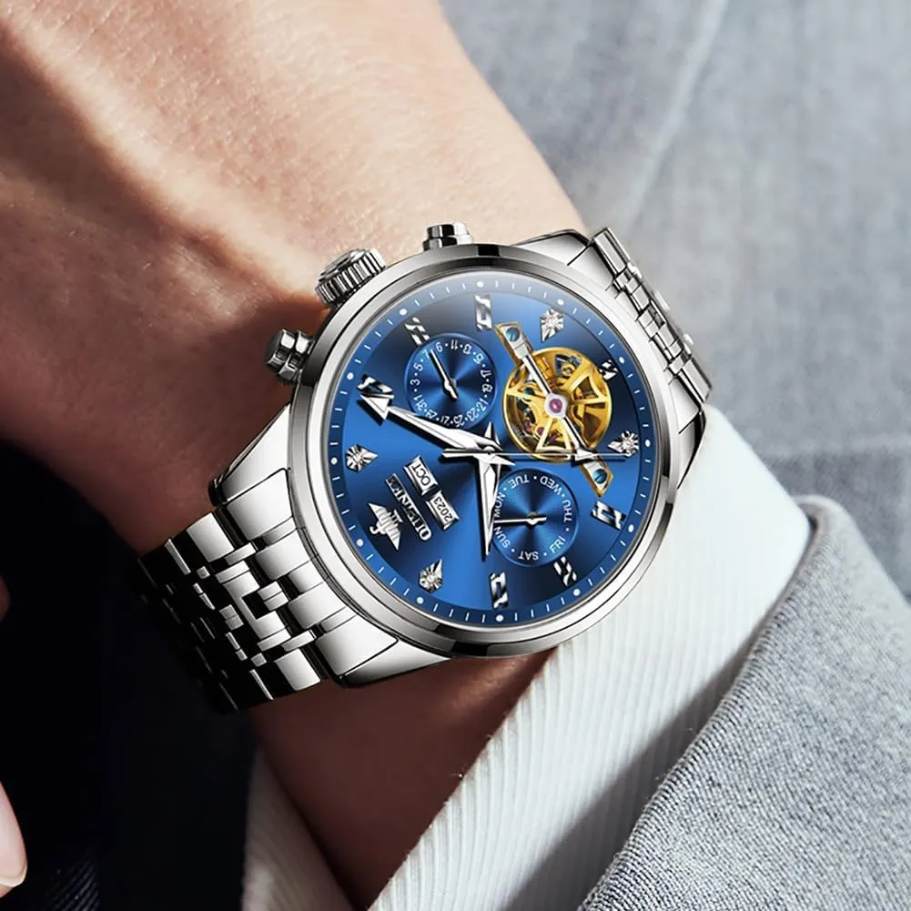 OUPINKE Automatic Watches for Men Luxury Stainless Steel Sapphire Calendar Big Face Self Winding Casual Male Wristwatch