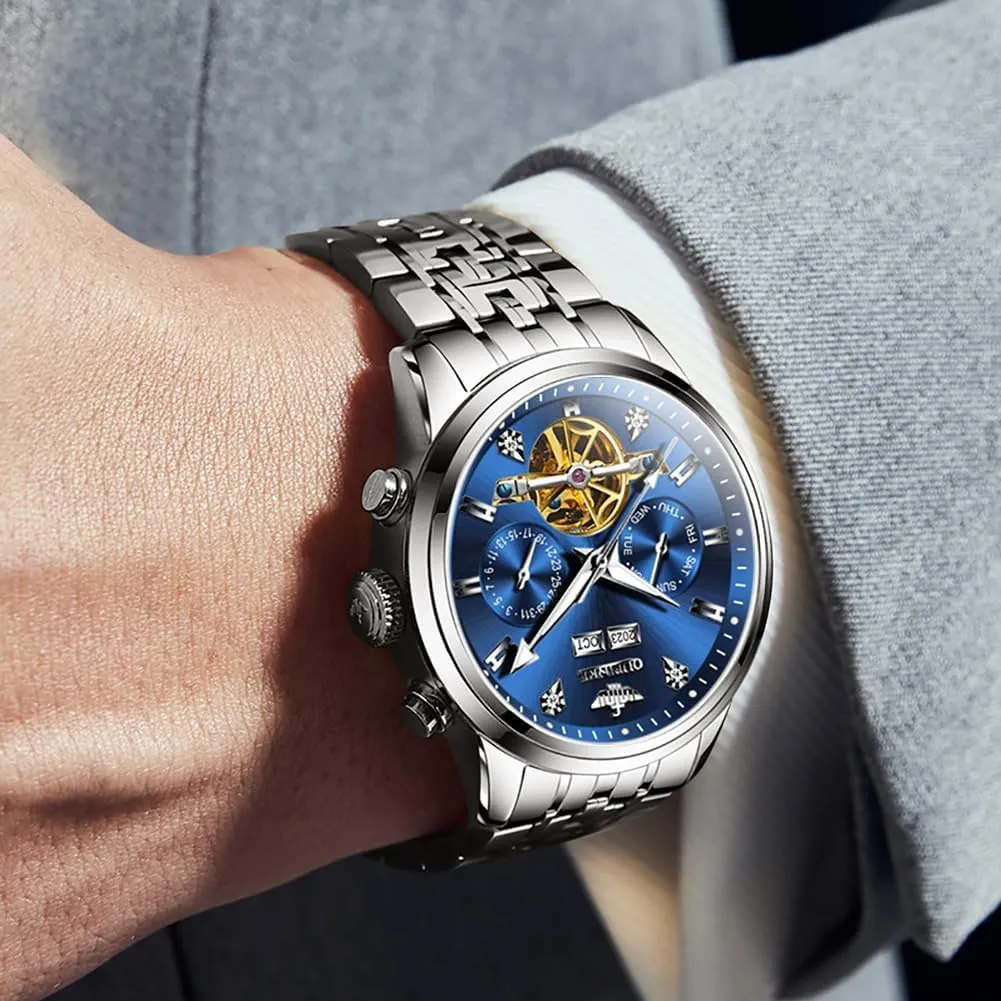 OUPINKE Automatic Watches for Men Luxury Stainless Steel Sapphire Calendar Big Face Self Winding Casual Male Wristwatch
