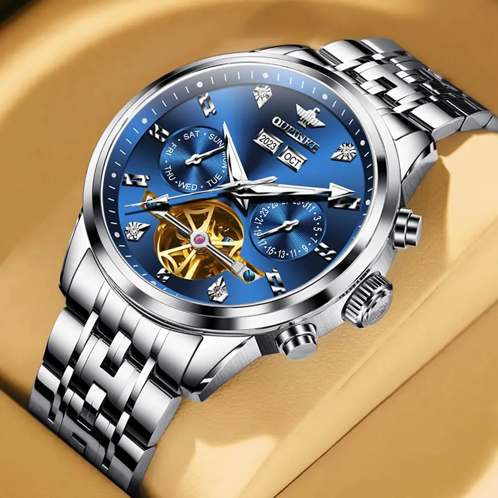 OUPINKE Automatic Watches for Men Luxury Stainless Steel Sapphire Calendar Big Face Self Winding Casual Male Wristwatch