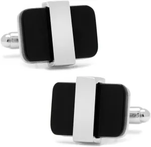 Ox and Bull Trading Co. Silver Wrapped Onyx Cufflinks