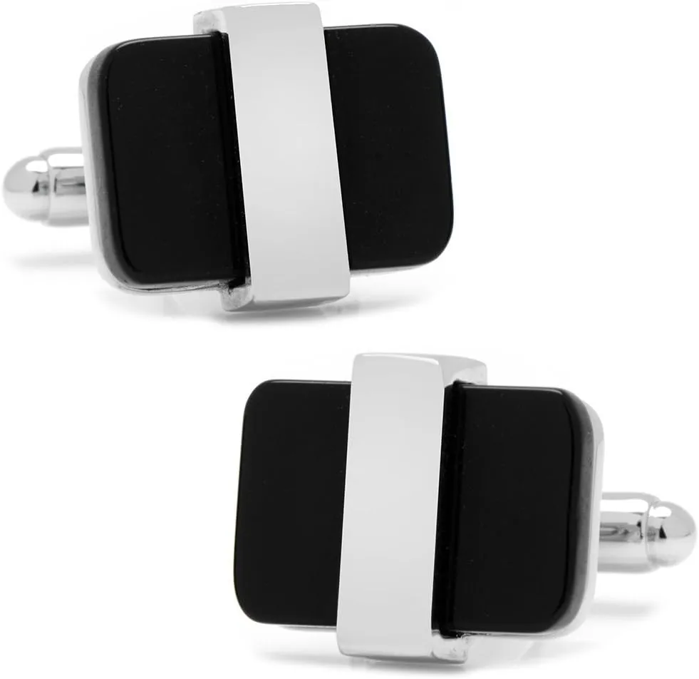 Ox and Bull Trading Co. Silver Wrapped Onyx Cufflinks
