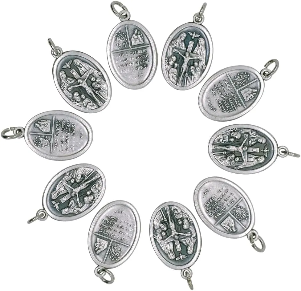 Pack of Ten 1" Crucifixion Medals | "I am a Catholic" | Silver-Tone Metal Pendants | Great Catholic Gift for First Holy Communion and Confirmation | Add to DIY Chaplet or Religious Jewelry