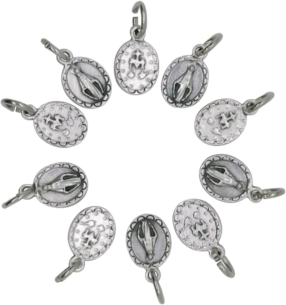 Pack of Ten Tiny Miraculous Medals | Silver-Tone Metal Pendants | Great Catholic Gift for First Holy Communion and Confirmation | Add to DIY Chaplet or Religious Jewelry