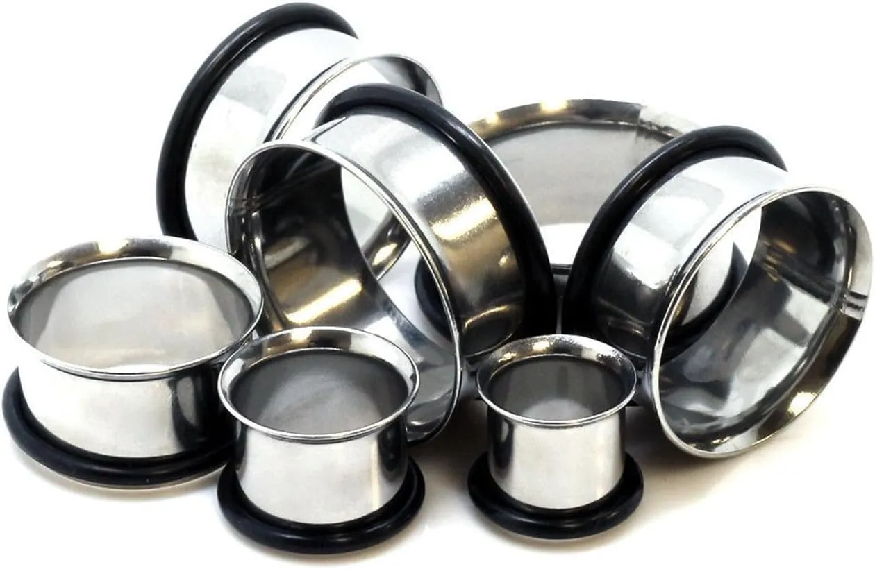 Pair (2PCS) STAINLESS STEEL TUNNELS Single Flare Gauges Ear Plugs 9267