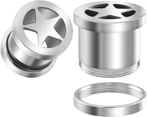 Pair of 316L Surgical Steel Polished Screw-Fit Flesh Tunnels Star Piercing Jewelry Stretcher Ear Plugs Earring Lobe
