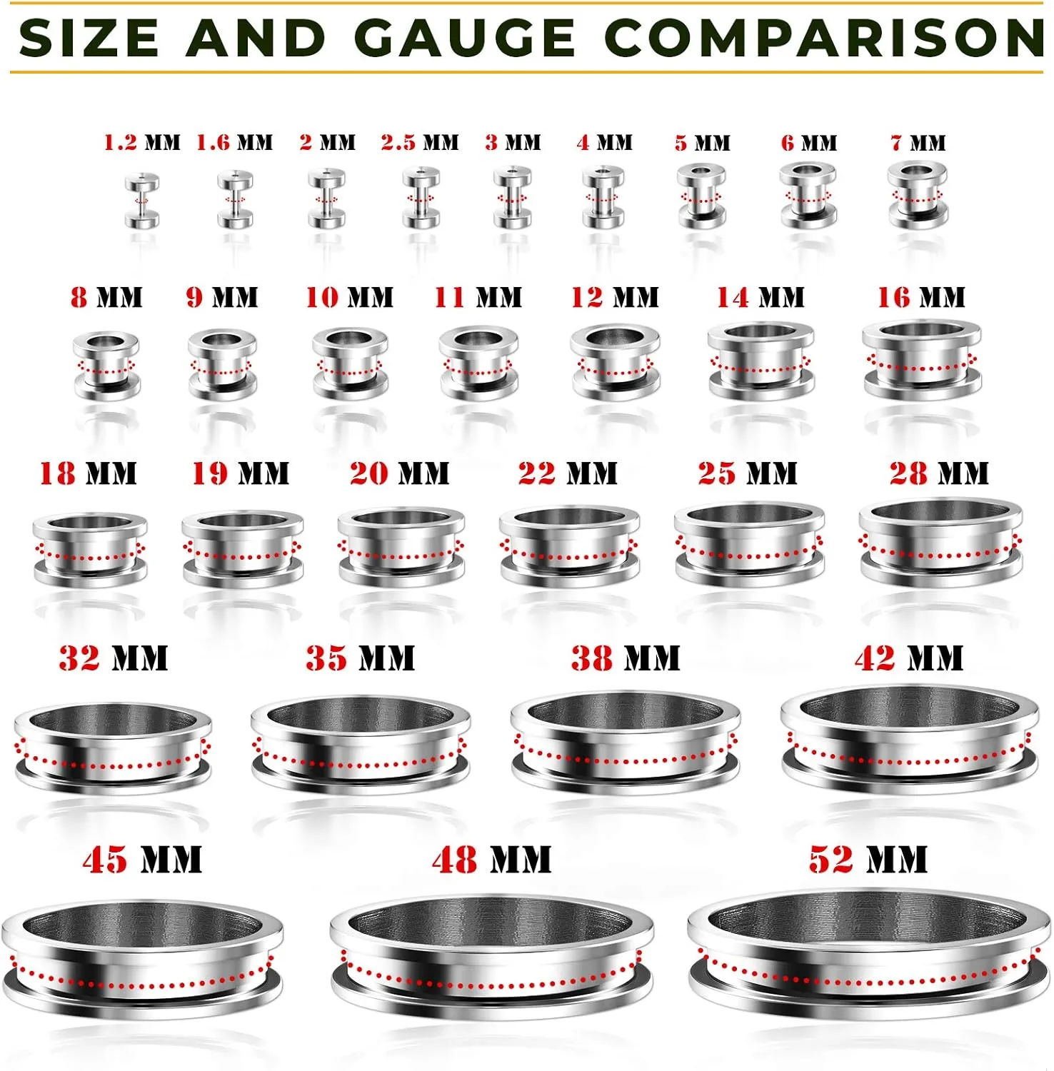 Pair of 316L Surgical Steel Polished Screw-fit Piercing Jewelry Ear Stretching Lobe Plugs flesh Tunnel Earring