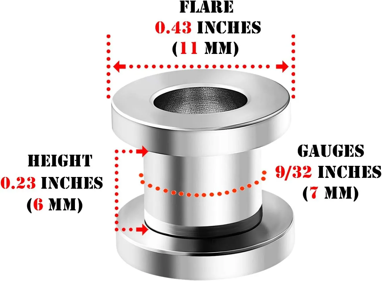 Pair of 316L Surgical Steel Polished Screw-fit Piercing Jewelry Ear Stretching Lobe Plugs flesh Tunnel Earring