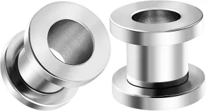 Pair of 316L Surgical Steel Polished Screw-fit Piercing Jewelry Ear Stretching Lobe Plugs flesh Tunnel Earring