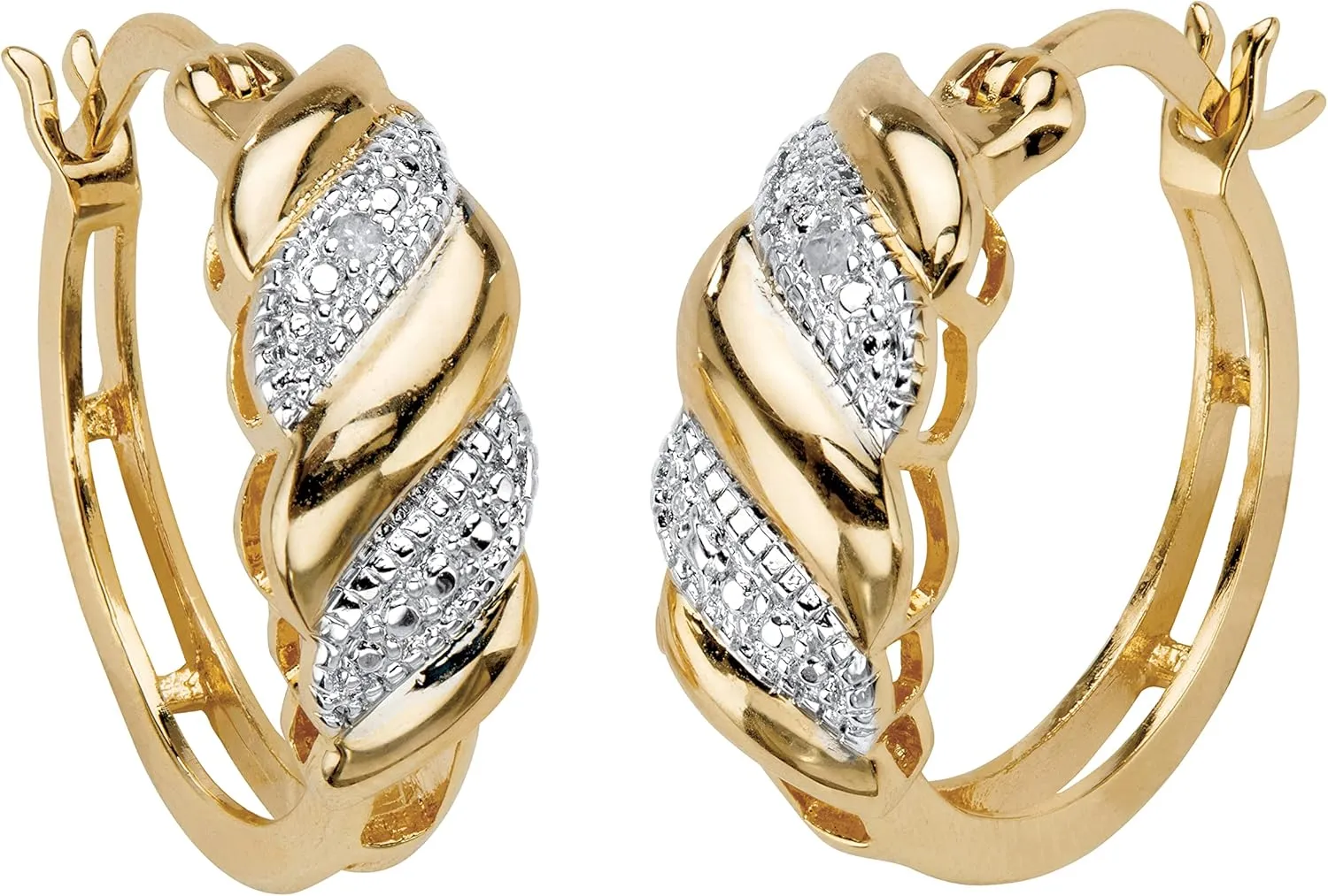 PalmBeach Yellow Gold-plated Genuine Diamond Accent Banded S Link Hoop Earrings (21mm)