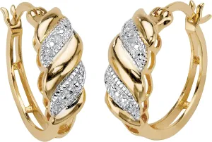 PalmBeach Yellow Gold-plated Genuine Diamond Accent Banded S Link Hoop Earrings (21mm)