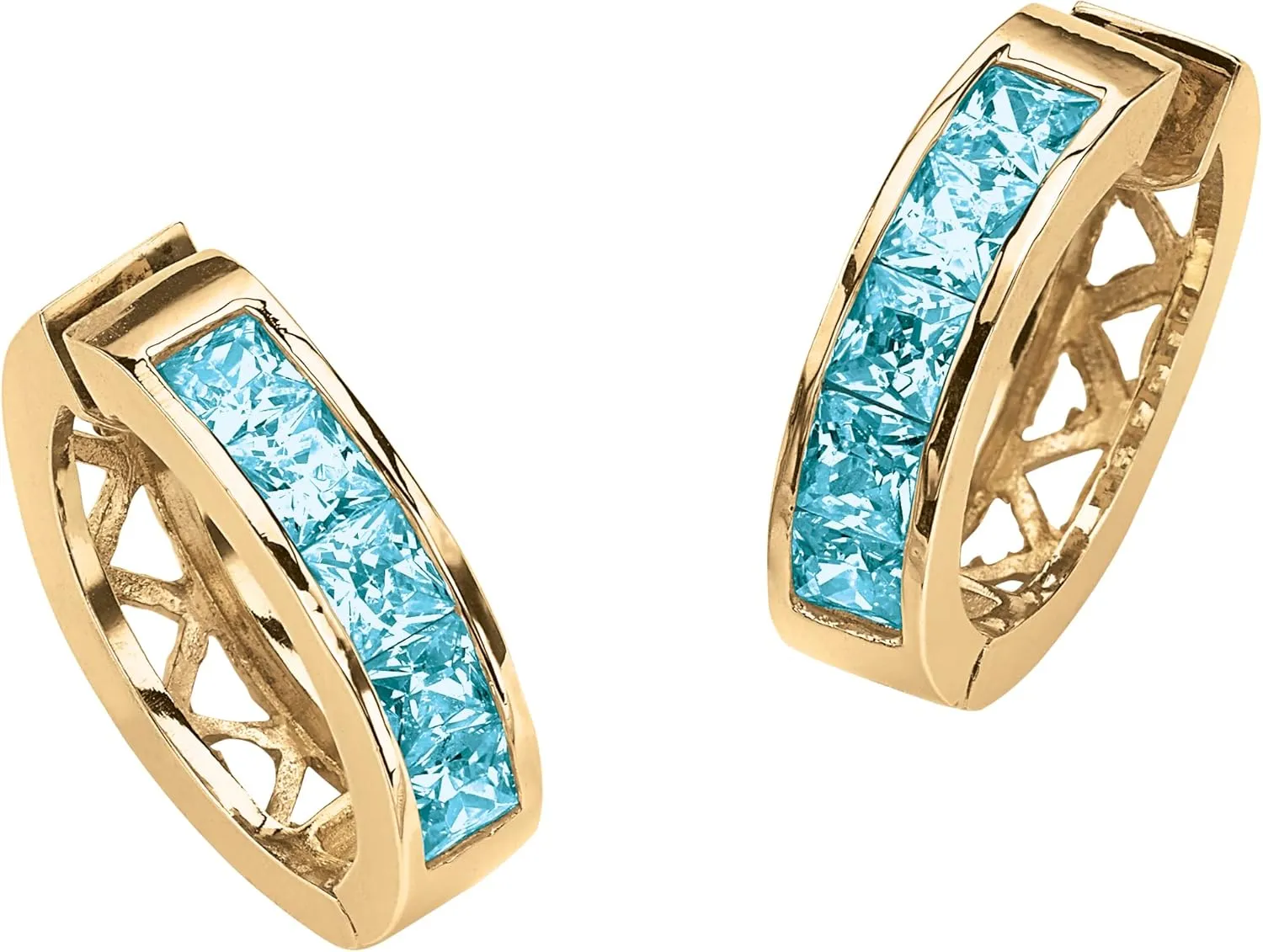 PalmBeach Yellow Gold-plated Princess Cut Simulated Birthstone Huggie Hoop Earrings (17.5mm)