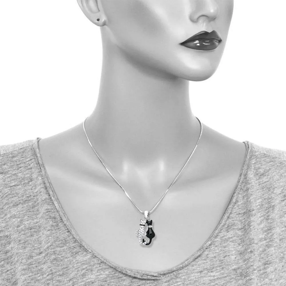 PammyJ Crystal Cat Jewelry - Elegant Black & White Feline Accessory for Cat Lovers