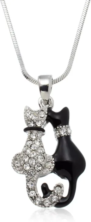 PammyJ Crystal Cat Jewelry - Elegant Black & White Feline Accessory for Cat Lovers