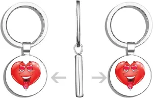 Passionate Funny Heart Tongue Love Round Stainless Steel Metal Key Chain Keychain Ring Double Sided Deisgn