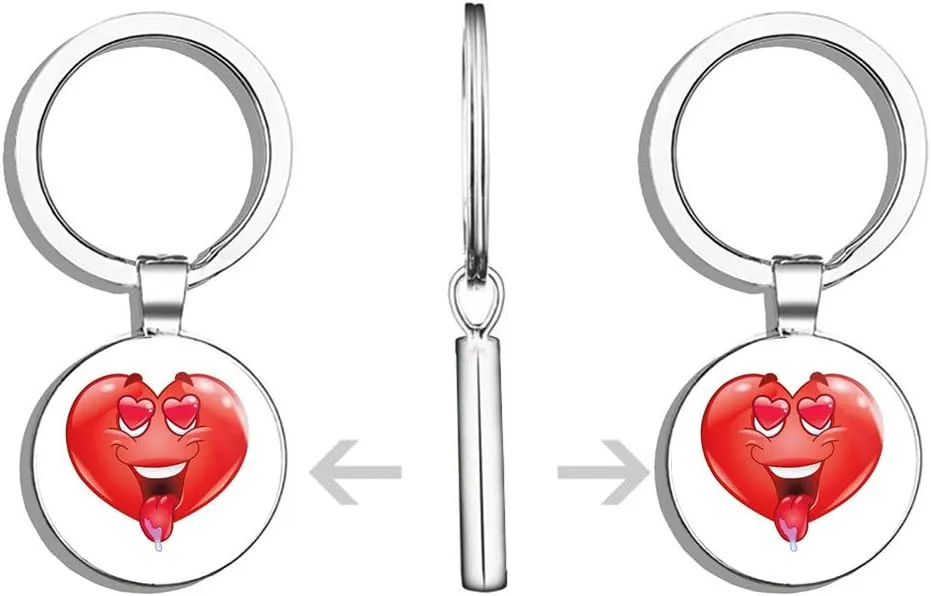 Passionate Funny Heart Tongue Love Round Stainless Steel Metal Key Chain Keychain Ring Double Sided Deisgn