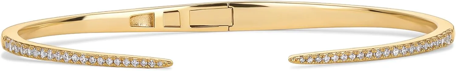 PAVOI 14K Gold Plated Cubic Zirconia Claw Bangle Bracelet | Elegant CZ Cuff Bracelets for Women