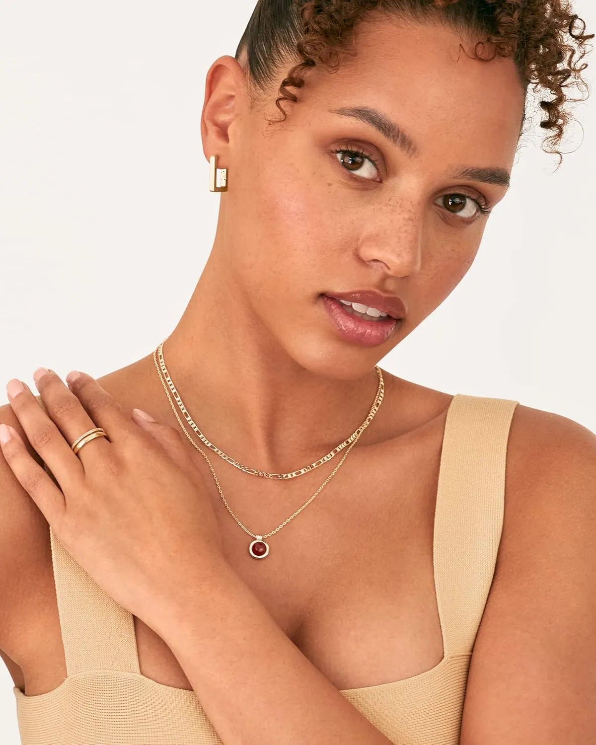 PAVOI 14K Gold Plated Layered Necklaces for Women | Gemstone Pendant Figaro Chain Necklace | Carnelian, Green Aventurine, Malachite Layering Necklace