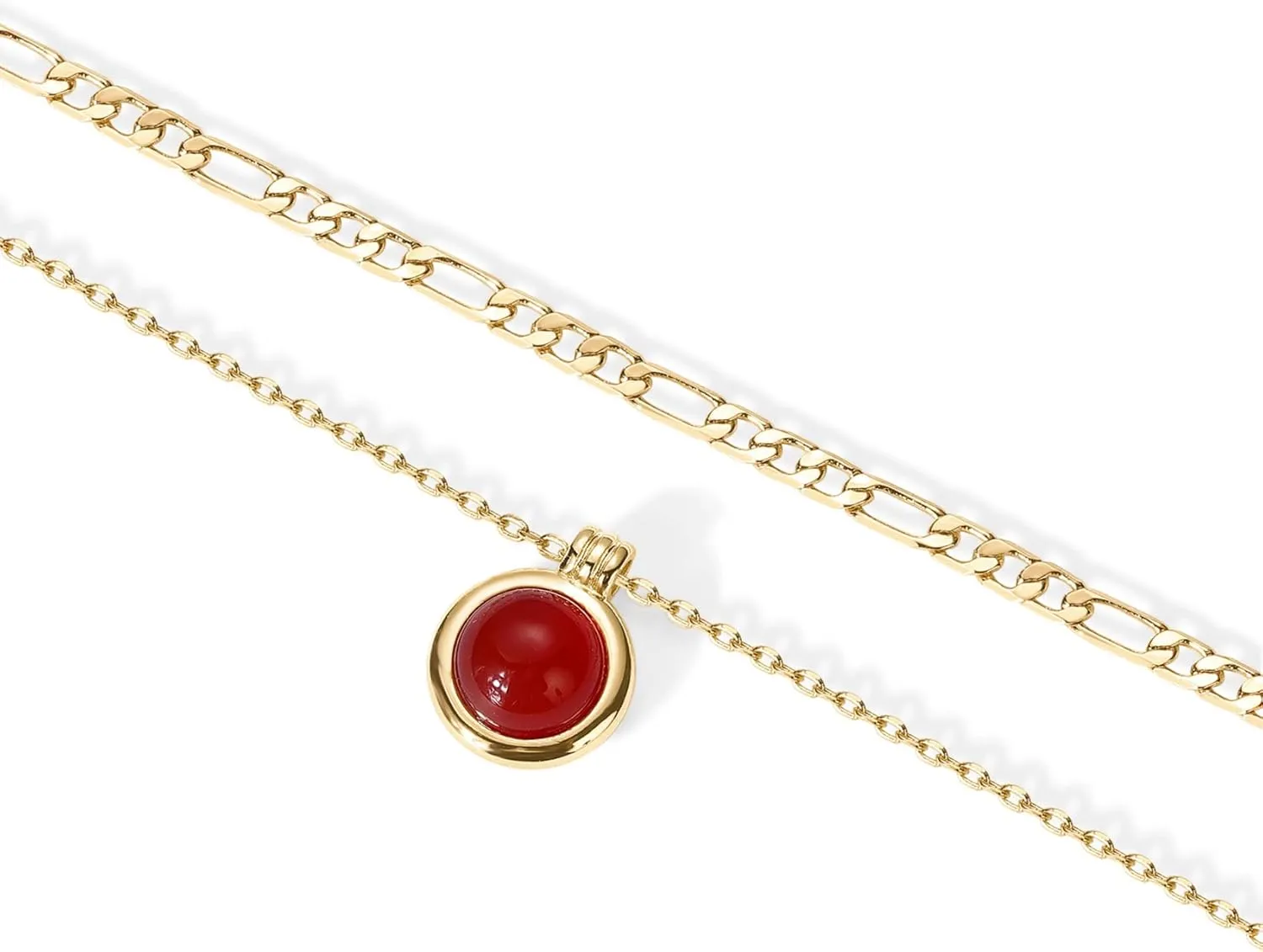 PAVOI 14K Gold Plated Layered Necklaces for Women | Gemstone Pendant Figaro Chain Necklace | Carnelian, Green Aventurine, Malachite Layering Necklace