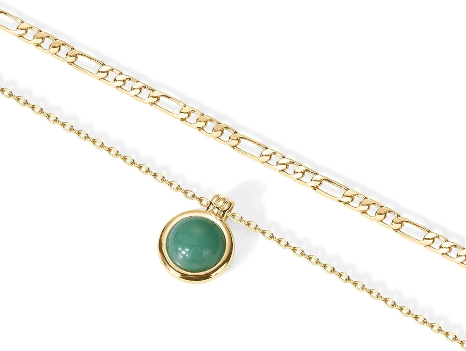PAVOI 14K Gold Plated Layered Necklaces for Women | Gemstone Pendant Figaro Chain Necklace | Carnelian, Green Aventurine, Malachite Layering Necklace