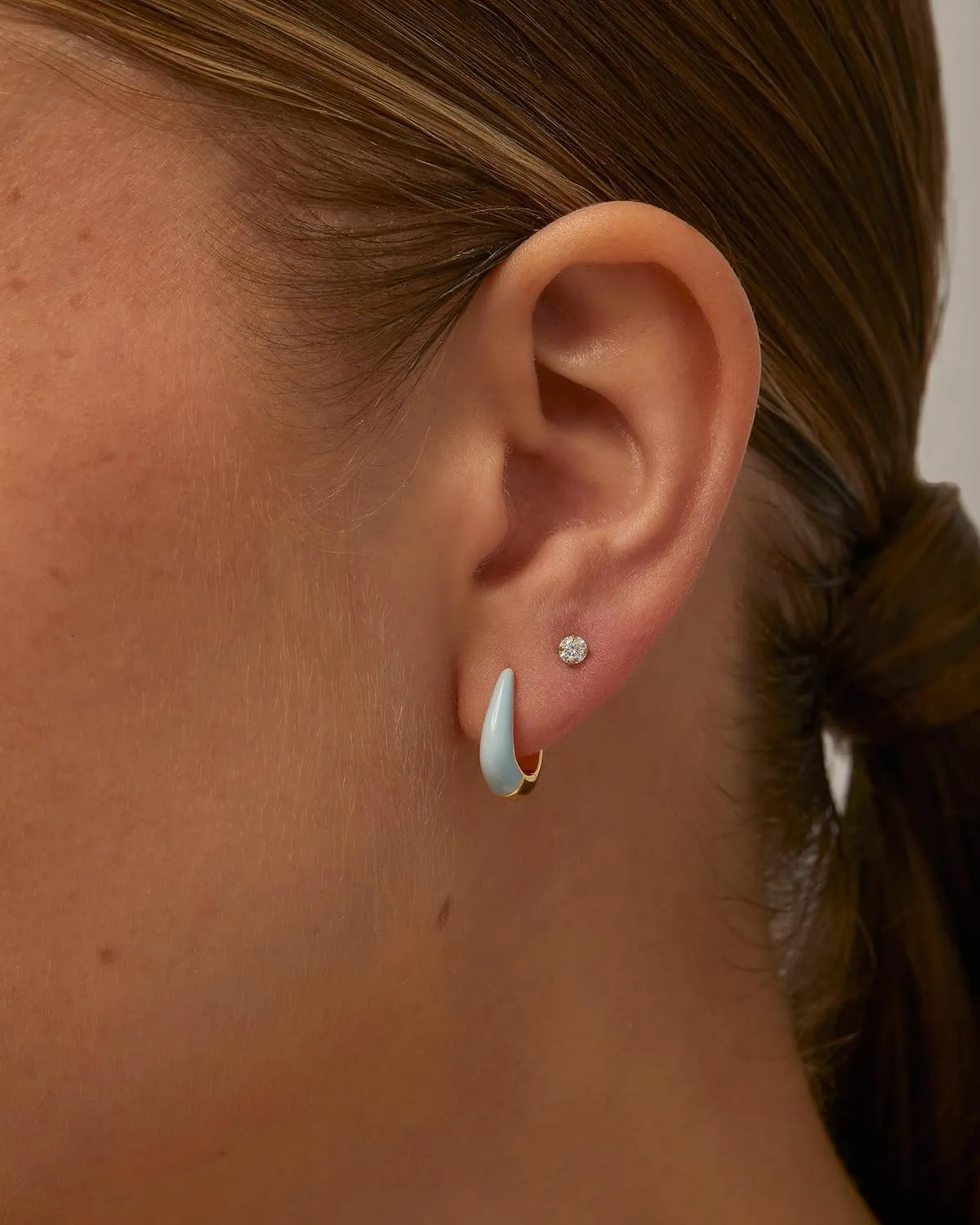 PAVOI 14K Gold Plated Sterling Silver Post Earrings for Women - Colored Enamel Cubic Zirconia Huggie Hoop Earrings - Blue Pink Purple White Jewelry