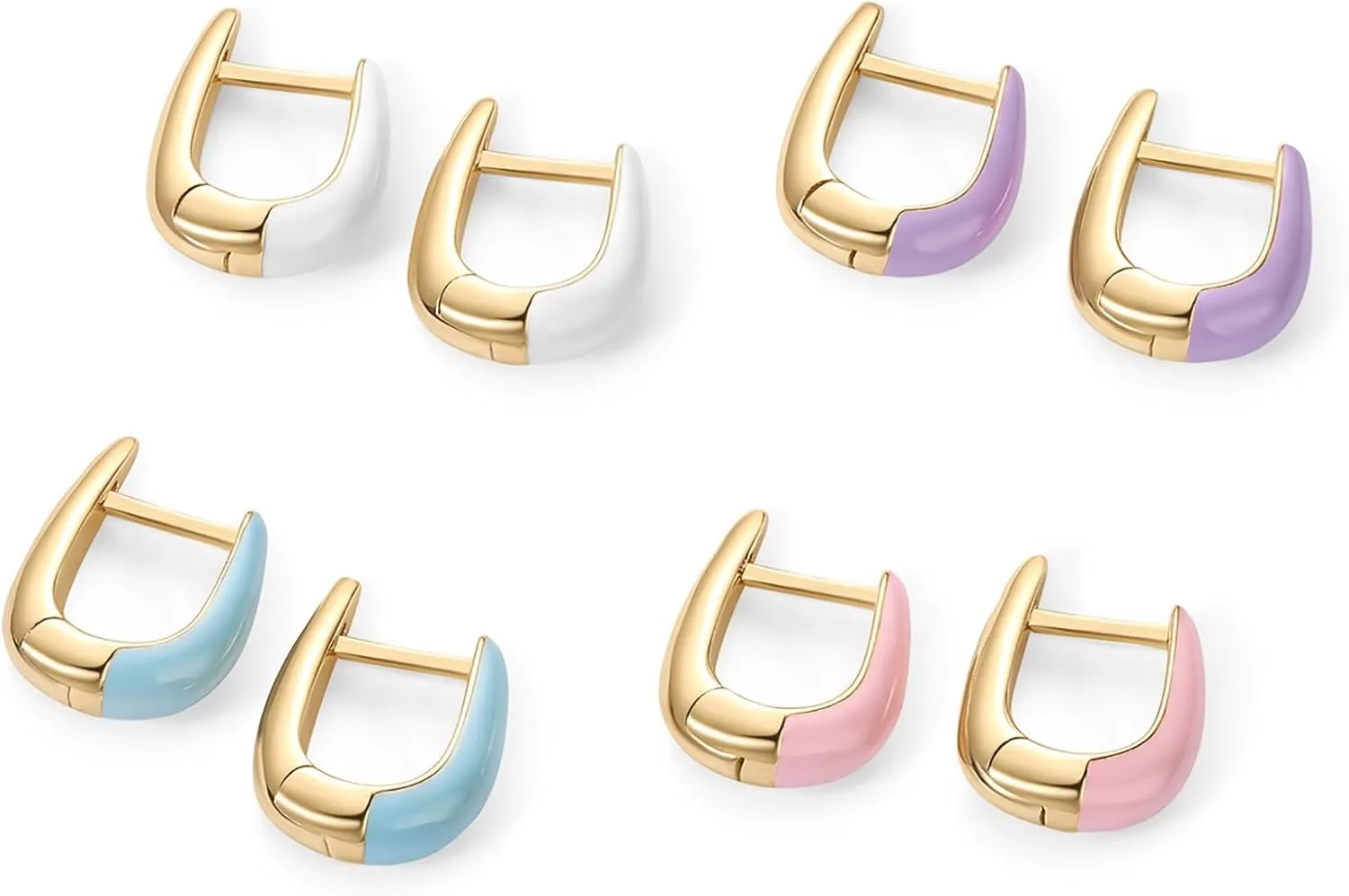 PAVOI 14K Gold Plated Sterling Silver Post Earrings for Women - Colored Enamel Cubic Zirconia Huggie Hoop Earrings - Blue Pink Purple White Jewelry