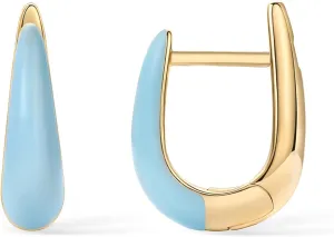 PAVOI 14K Gold Plated Sterling Silver Post Earrings for Women - Colored Enamel Cubic Zirconia Huggie Hoop Earrings - Blue Pink Purple White Jewelry