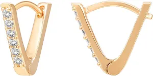 PAVOI 14K Gold Plated Sterling Silver Post V-Shaped Huggie Earrings - Cubic Zirconia Studded Small Hoop Earrings for Women in Rose, White and Yellow Gold