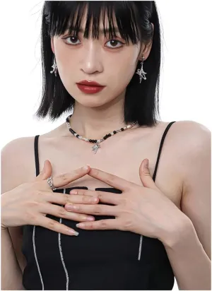Pbkabiug Y2k Jewelry Punk Star Pendant Baroque Pearl Necklace Women Asymmetric Black White Imitation Pearl Necklace