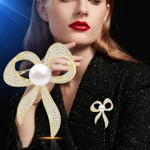 Pearl Flower Brooch and Pins for Women Gold Butterfly Bow Elegant Pin Christmas Gift Jewelry