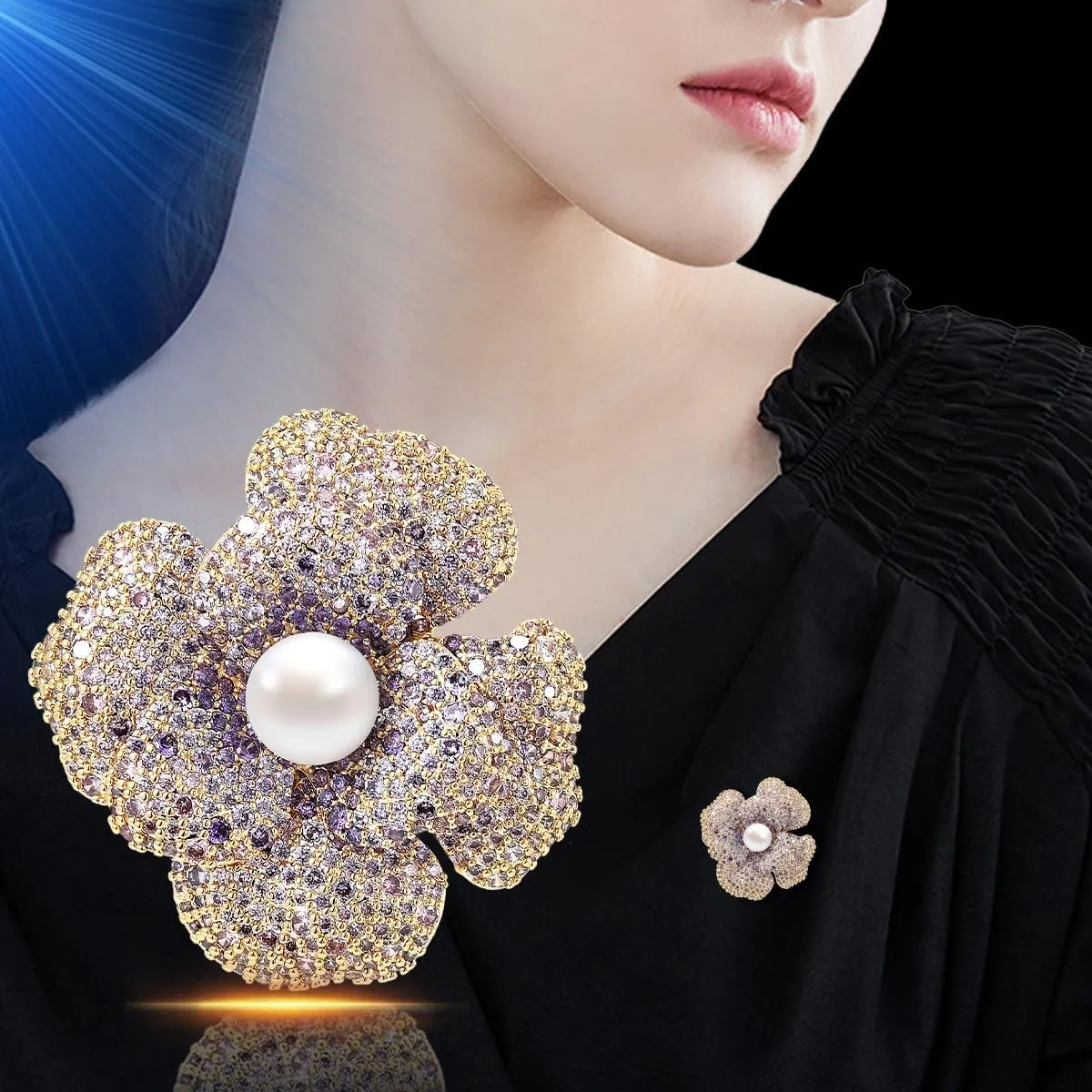 Pearl Flower Brooch and Pins for Women Large Gold Luxury Elegant Pin Christmas Gift Jewelry