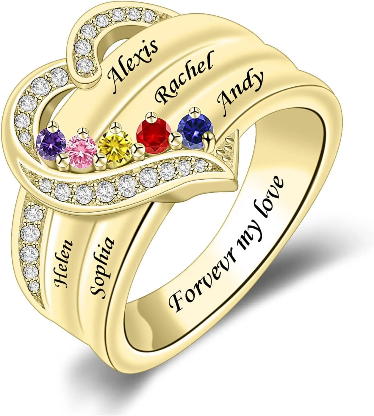 Personalized 1/2/3/4/5/6/7/8 Stones Rings for Her Heart Mother Ring with Simulated Birthstones Custom Mother Daughter Ring Jewelry for Women Engagement Name Promise Ring for Mom Wife Grandmother