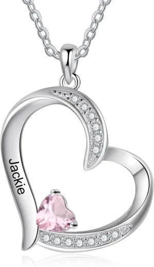 Personalized Love Heart Name Necklace for Women Custom Name Necklace with Birthstone Promise Necklace for Her Heart Pendant Necklaces for Women Girls Mothers Day Gift for Mom