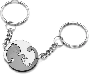 Personalized Master Free Engraving Custom Stainless Steel Yin Yang Pet Cat Puzzle Piece Matching Couple Pendant Necklace Keychain Gift for Lovers Couples Friends