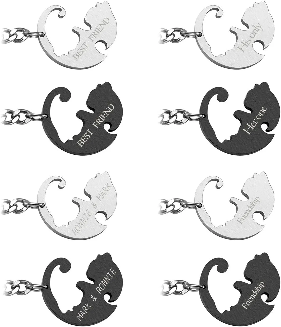 Personalized Master Free Engraving Custom Stainless Steel Yin Yang Pet Cat Puzzle Piece Matching Couple Pendant Necklace Keychain Gift for Lovers Couples Friends