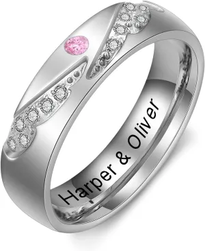 Personalized Promise Rings for Couples Stainless Steel Engagement Heart Rings Set Custom name Matching Wedding Rings for Her His Women Men Lover