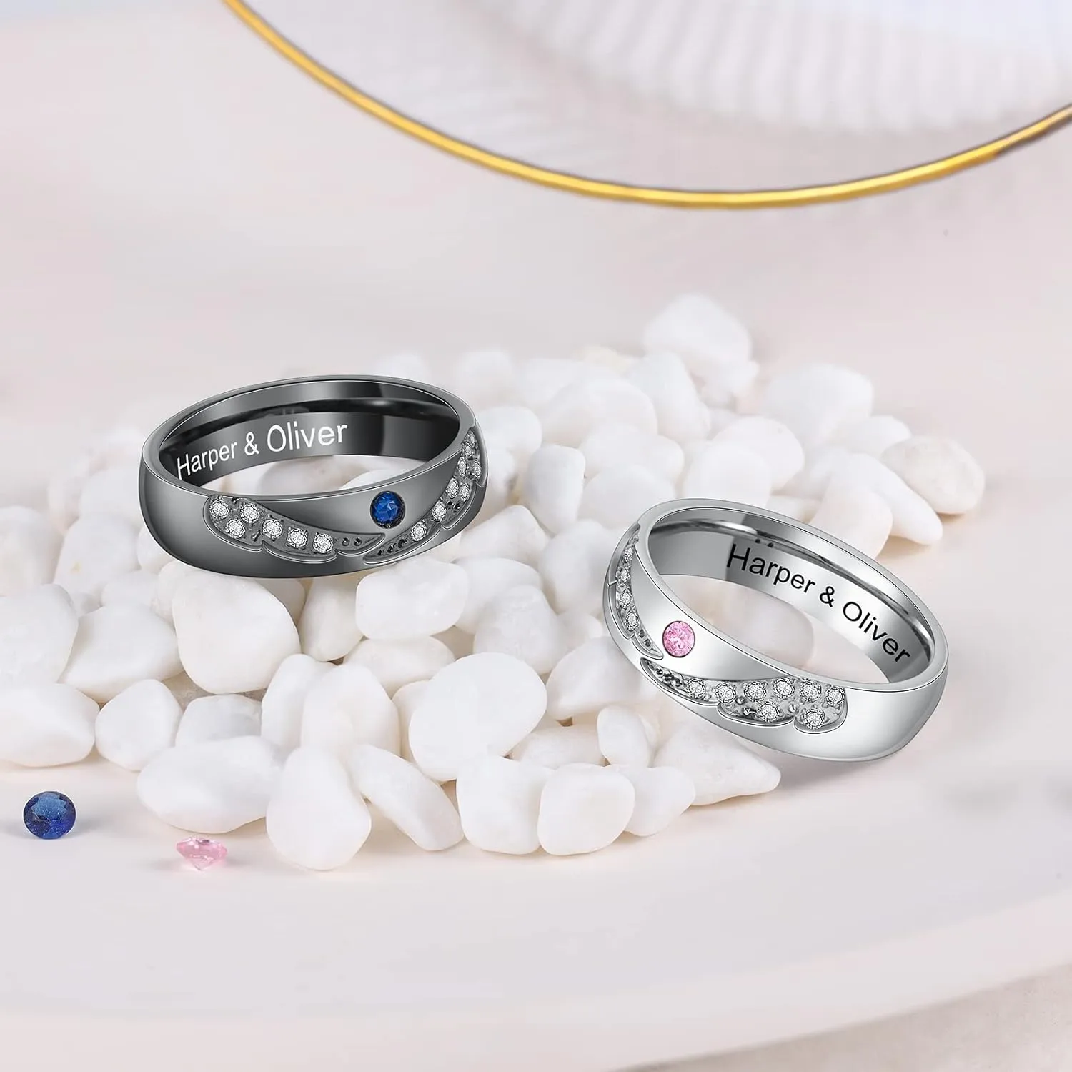 Personalized Promise Rings for Couples Stainless Steel Engagement Heart Rings Set Custom name Matching Wedding Rings for Her His Women Men Lover