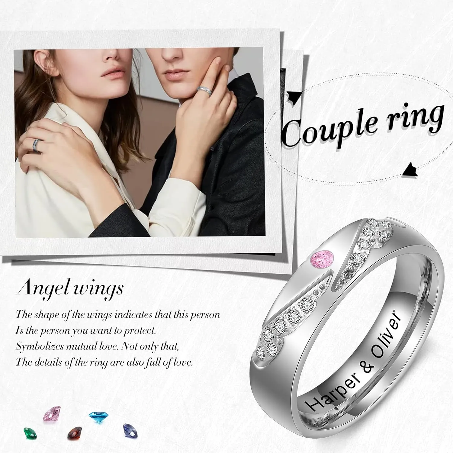 Personalized Promise Rings for Couples Stainless Steel Engagement Heart Rings Set Custom name Matching Wedding Rings for Her His Women Men Lover